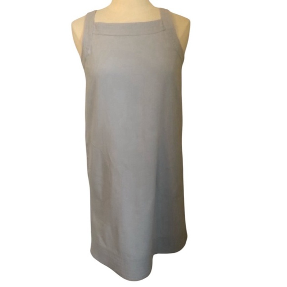 For Cynthia blue gray overall 55%linen dress w/pockets & side buttons Size Small